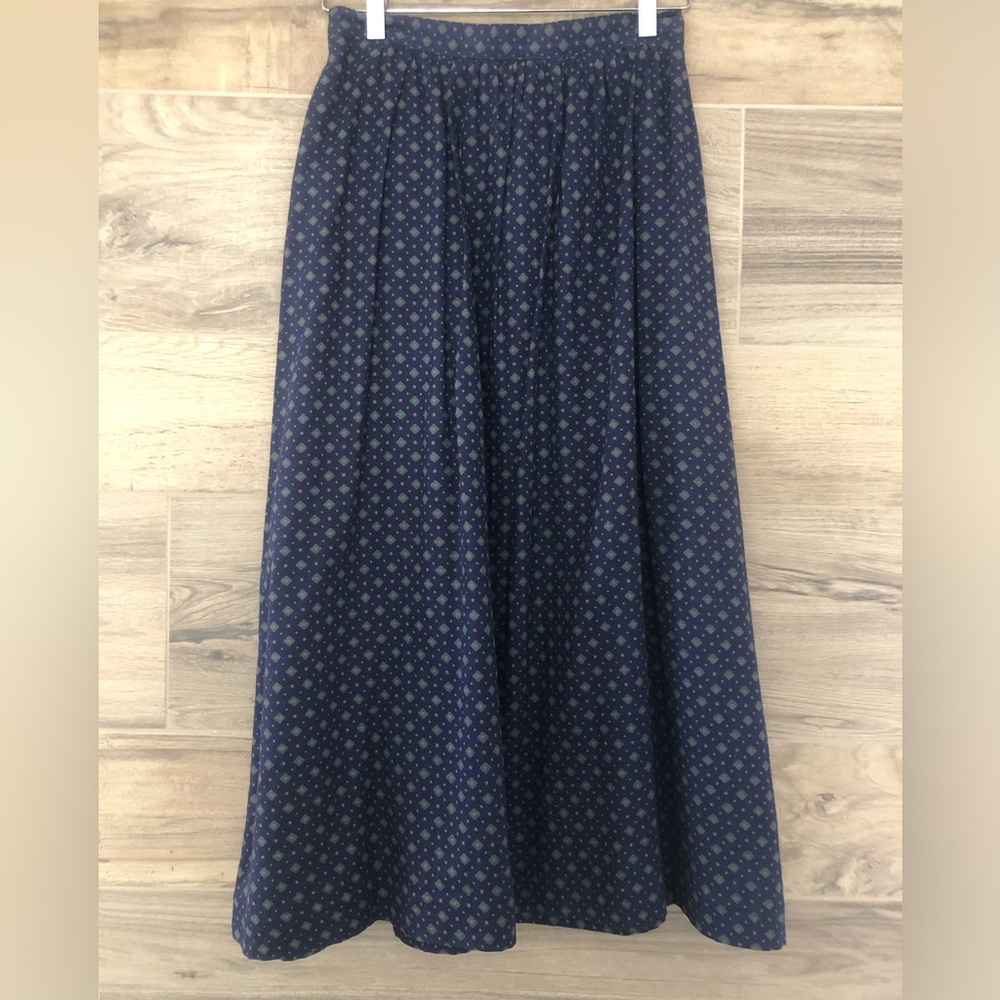 Vintage J Crew Navy Diamond Patterned Midi Skirt Size 10 - Picture 8 of 9
